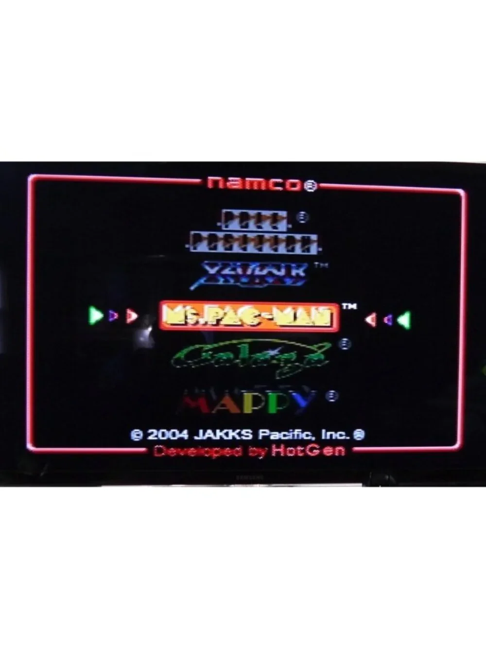 Namco Ms Packman handheld video game with controller Jakks Pacific 2004, working